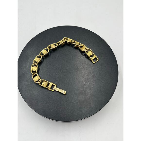 Goldette N.Y. Vintage Moonstone Glass Cabochon Gold Tone Linked Bracelet 7.5” - Picture 7 of 11